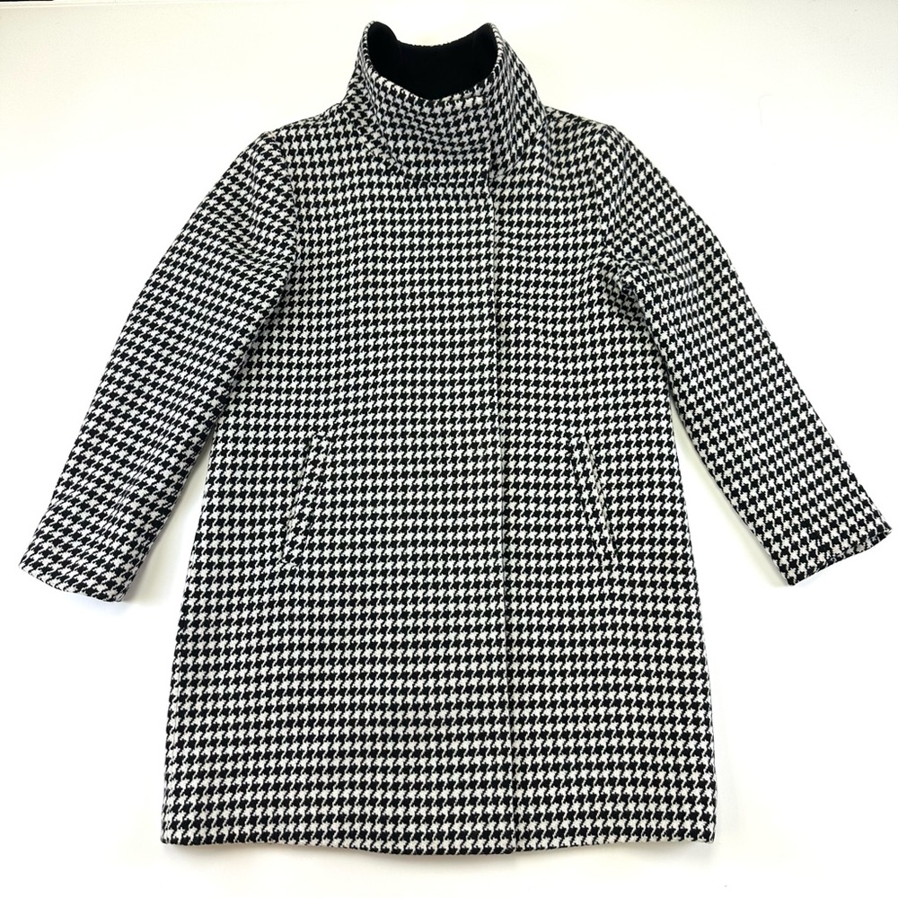 Marcona houndstooth funnel neck coat Womens Large black white Minimalist Winter